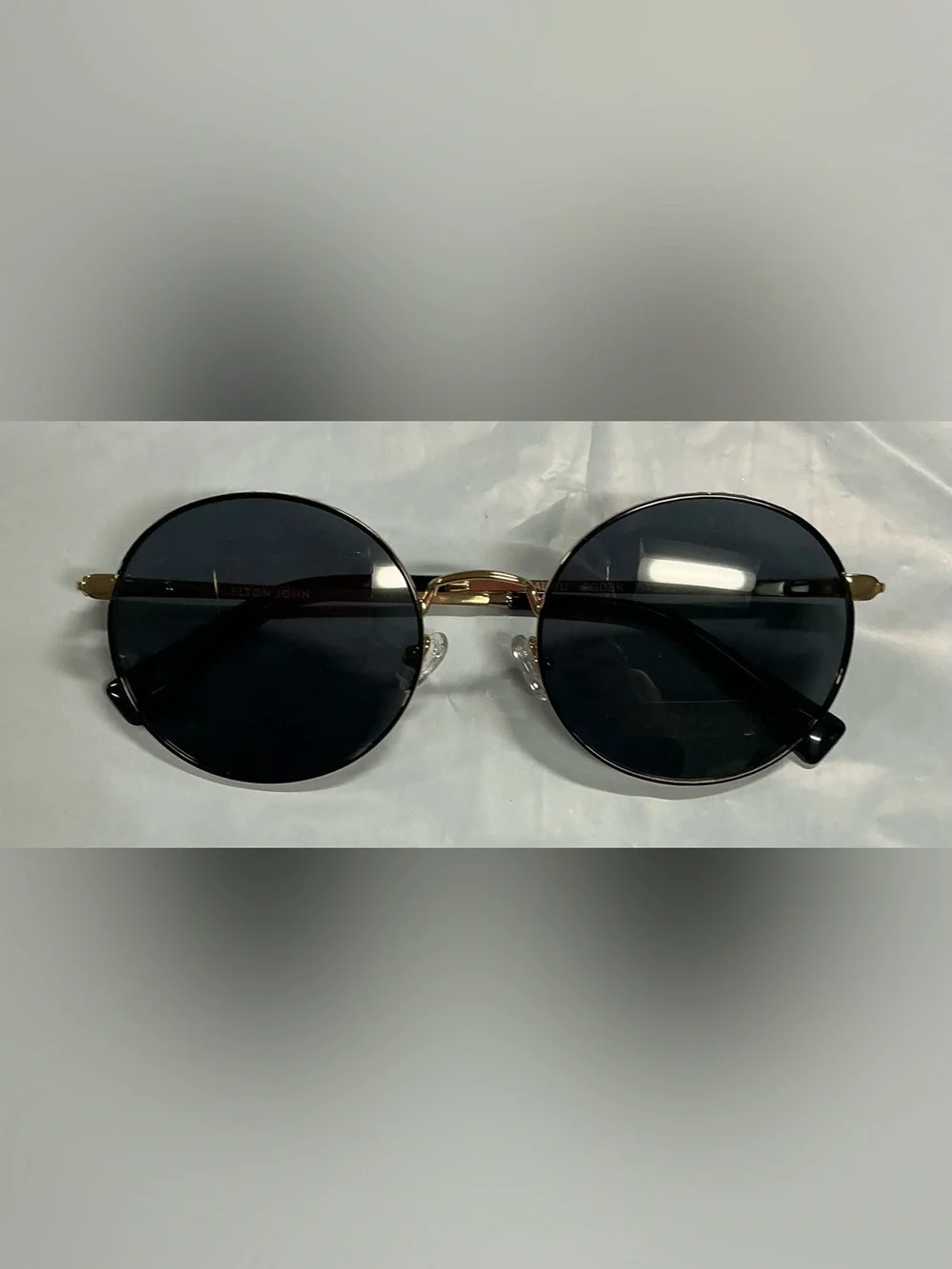 Elton John Round Gold Frame Sunglasses with Black Lenses PR26-9
